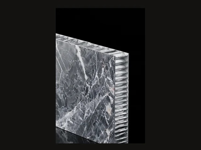 Stone-pattern aluminium honeycomb panel with visible cellular core