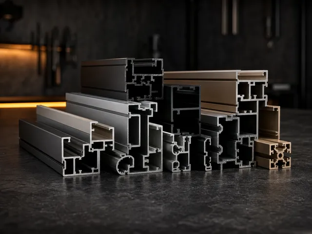 Black, silver and champagne aluminium extrusion cross-sections